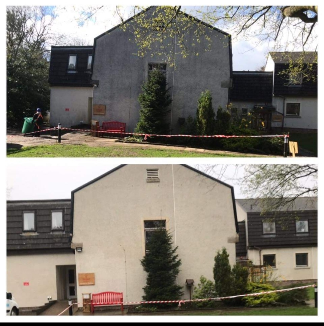 Professional exterior softwashing results in Stockbridge Dirty exterior restored with softwashing in Stockbridge