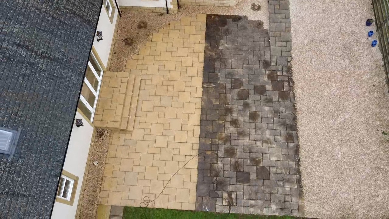 Patio cleaned before and after in Livingston