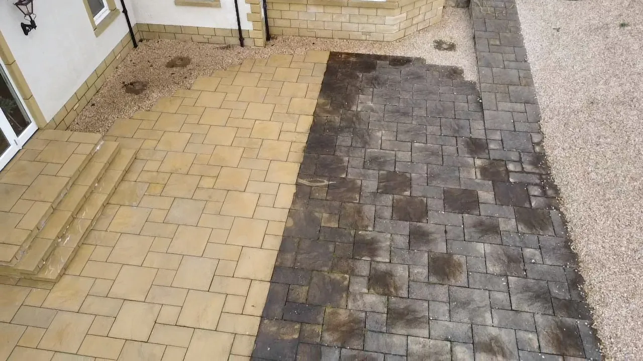 Before and after driveway cleaning in Edinburgh Driveway pressure washing results in Edinburgh