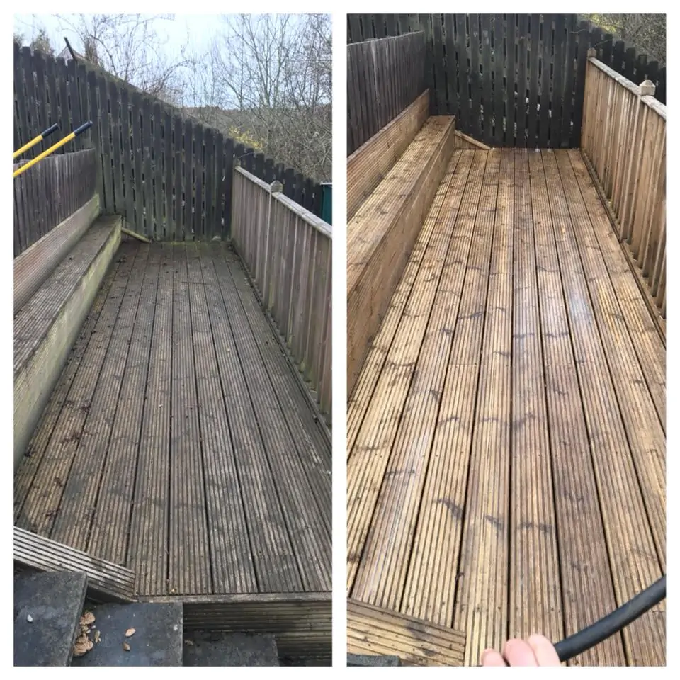 Deck cleaned before and after in Fife