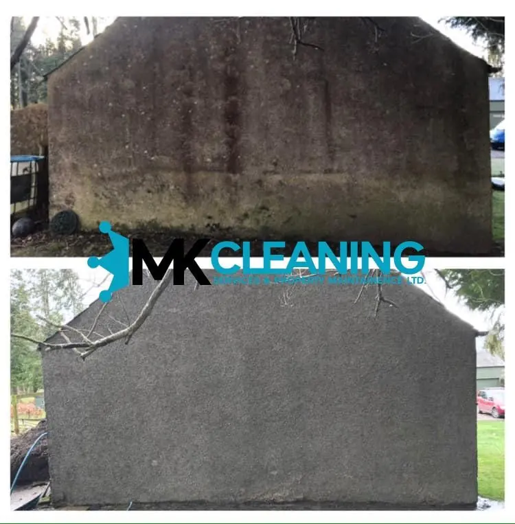 Moss-covered render cleaned in Fife Render cleaning transformation in Fife