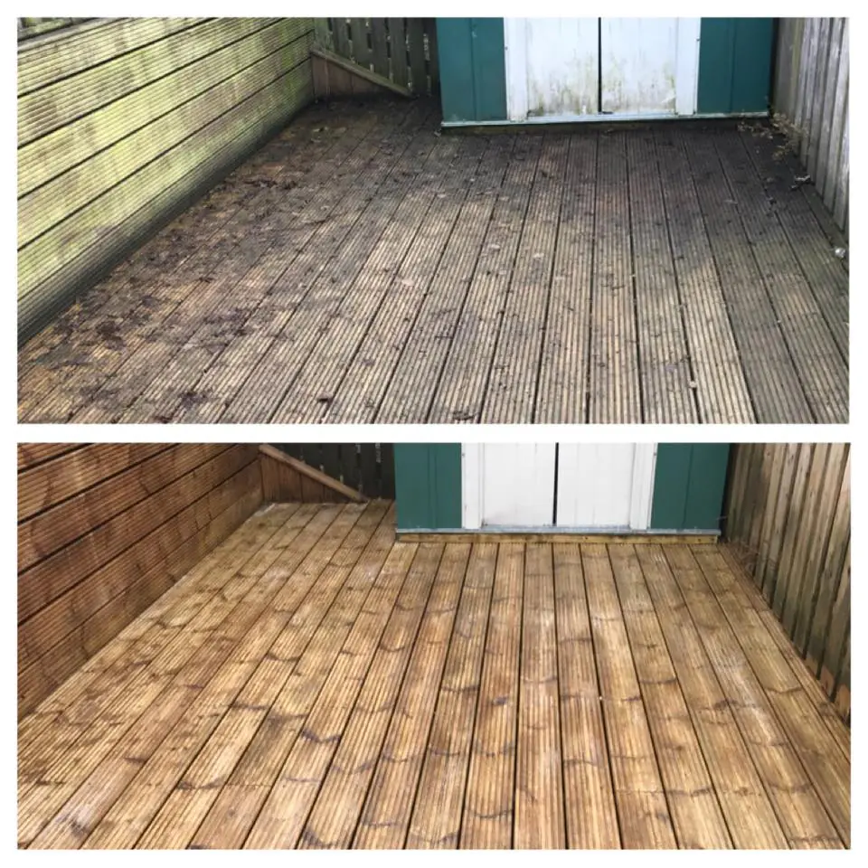 Before and after decking cleaning in Fife