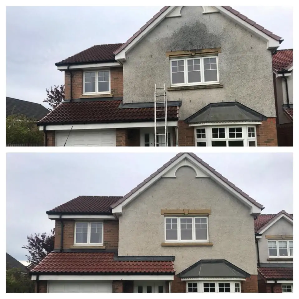 Before and after render cleaning in Fife Algae removal from render in Fife
