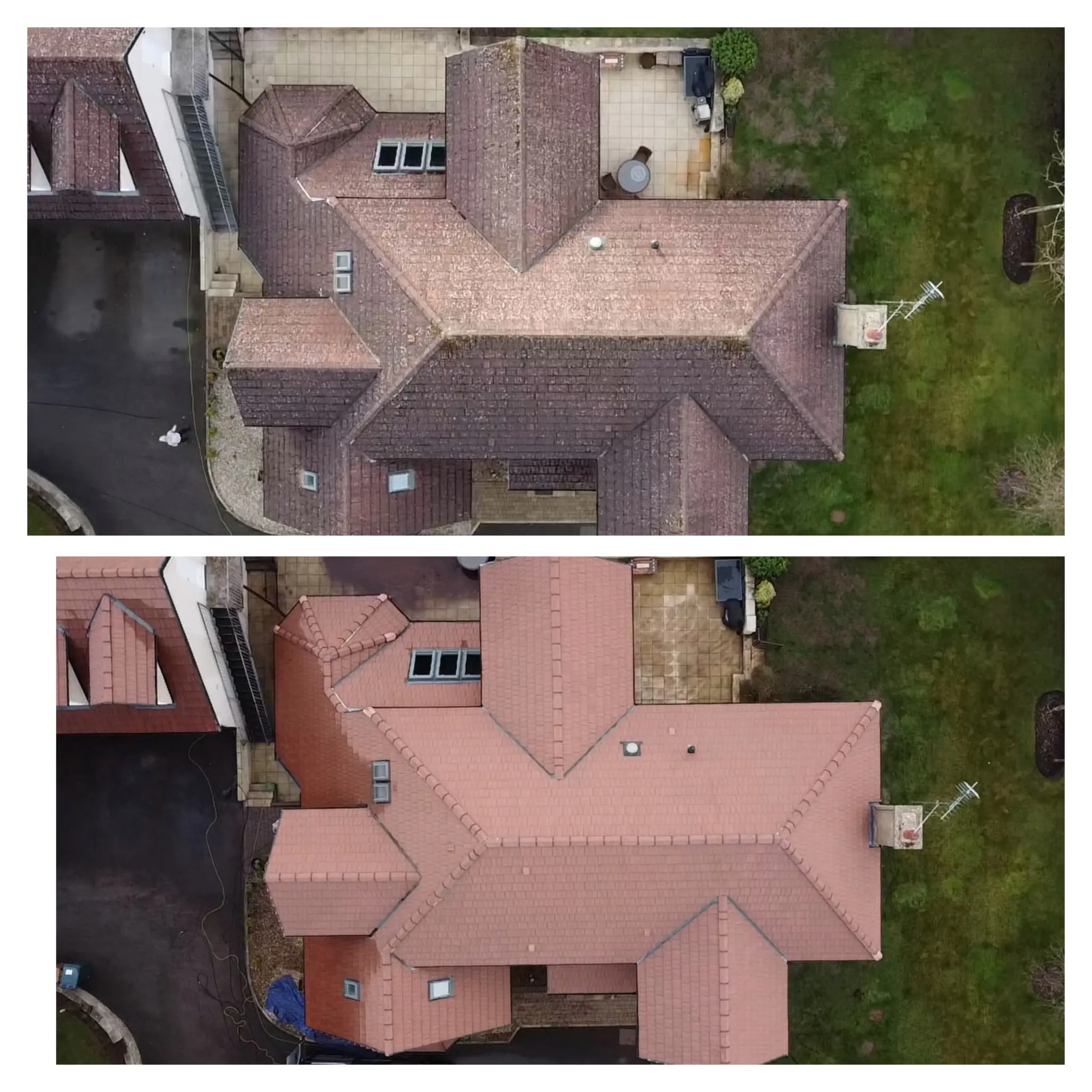 Before & after of roof cleaning in Fife